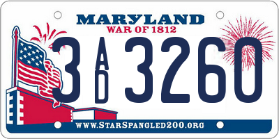 MD license plate 3AD3260
