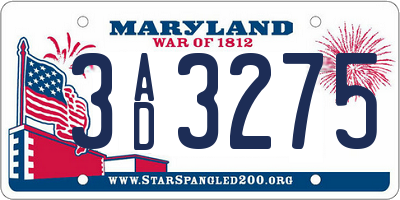 MD license plate 3AD3275