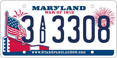 MD license plate 3AD3308