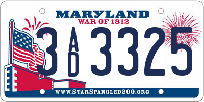 MD license plate 3AD3325
