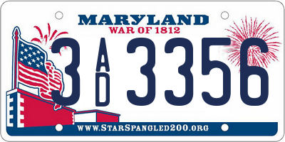 MD license plate 3AD3356