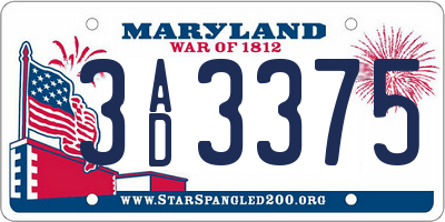 MD license plate 3AD3375