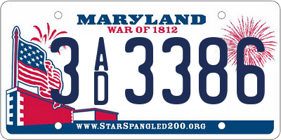 MD license plate 3AD3386