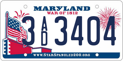 MD license plate 3AD3404