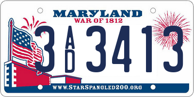 MD license plate 3AD3413