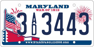 MD license plate 3AD3443
