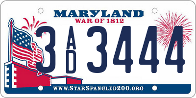 MD license plate 3AD3444