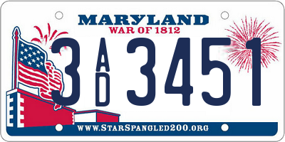 MD license plate 3AD3451