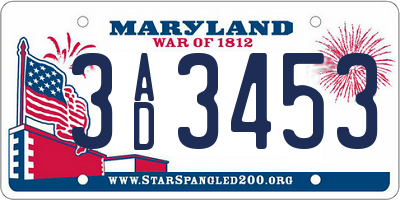 MD license plate 3AD3453