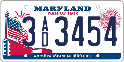 MD license plate 3AD3454