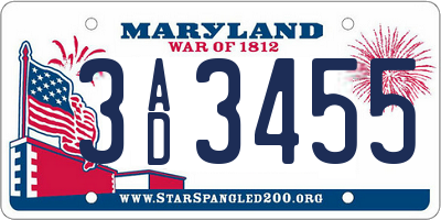 MD license plate 3AD3455