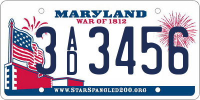 MD license plate 3AD3456