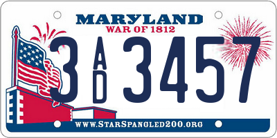 MD license plate 3AD3457