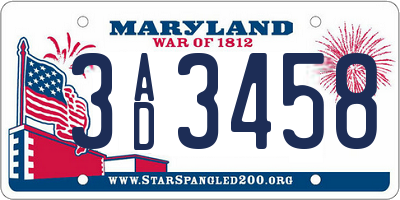 MD license plate 3AD3458