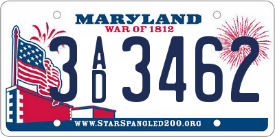 MD license plate 3AD3462