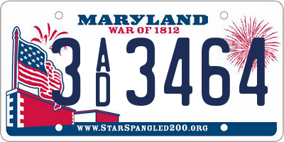 MD license plate 3AD3464