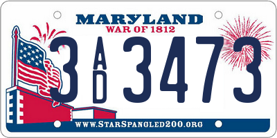 MD license plate 3AD3473
