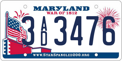 MD license plate 3AD3476