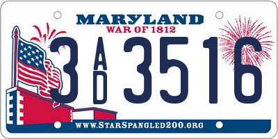 MD license plate 3AD3516