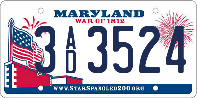 MD license plate 3AD3524