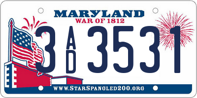 MD license plate 3AD3531