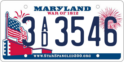 MD license plate 3AD3546