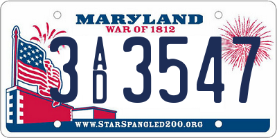 MD license plate 3AD3547