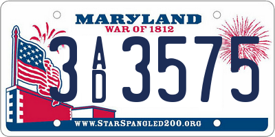 MD license plate 3AD3575
