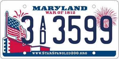 MD license plate 3AD3599