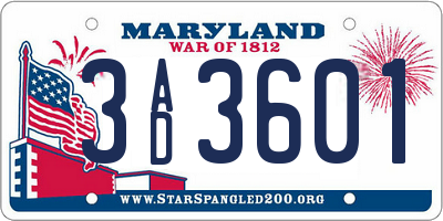 MD license plate 3AD3601