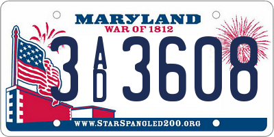 MD license plate 3AD3608
