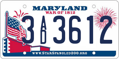 MD license plate 3AD3612