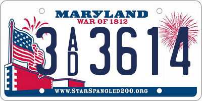MD license plate 3AD3614
