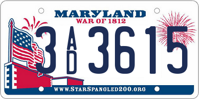 MD license plate 3AD3615