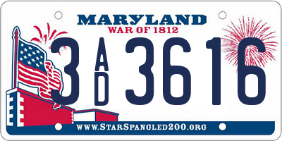 MD license plate 3AD3616