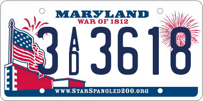 MD license plate 3AD3618