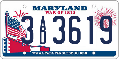 MD license plate 3AD3619