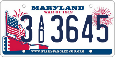 MD license plate 3AD3645