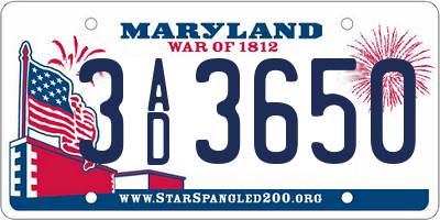 MD license plate 3AD3650