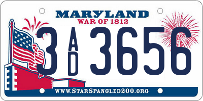 MD license plate 3AD3656