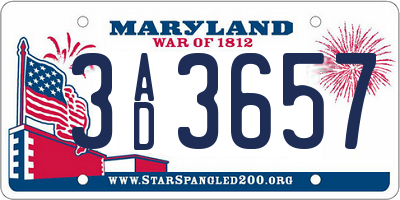 MD license plate 3AD3657