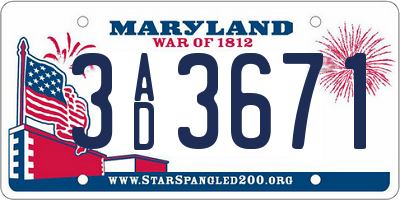 MD license plate 3AD3671