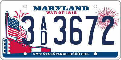 MD license plate 3AD3672