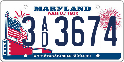 MD license plate 3AD3674