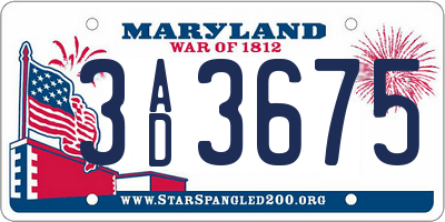 MD license plate 3AD3675