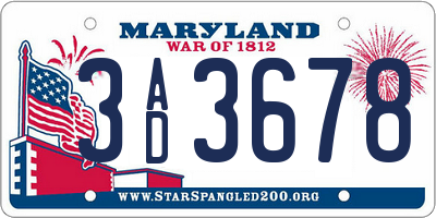 MD license plate 3AD3678