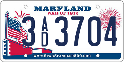 MD license plate 3AD3704