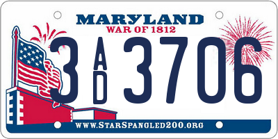 MD license plate 3AD3706