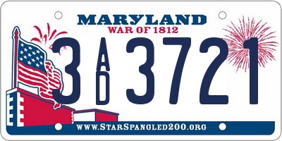 MD license plate 3AD3721