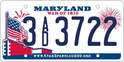 MD license plate 3AD3722
